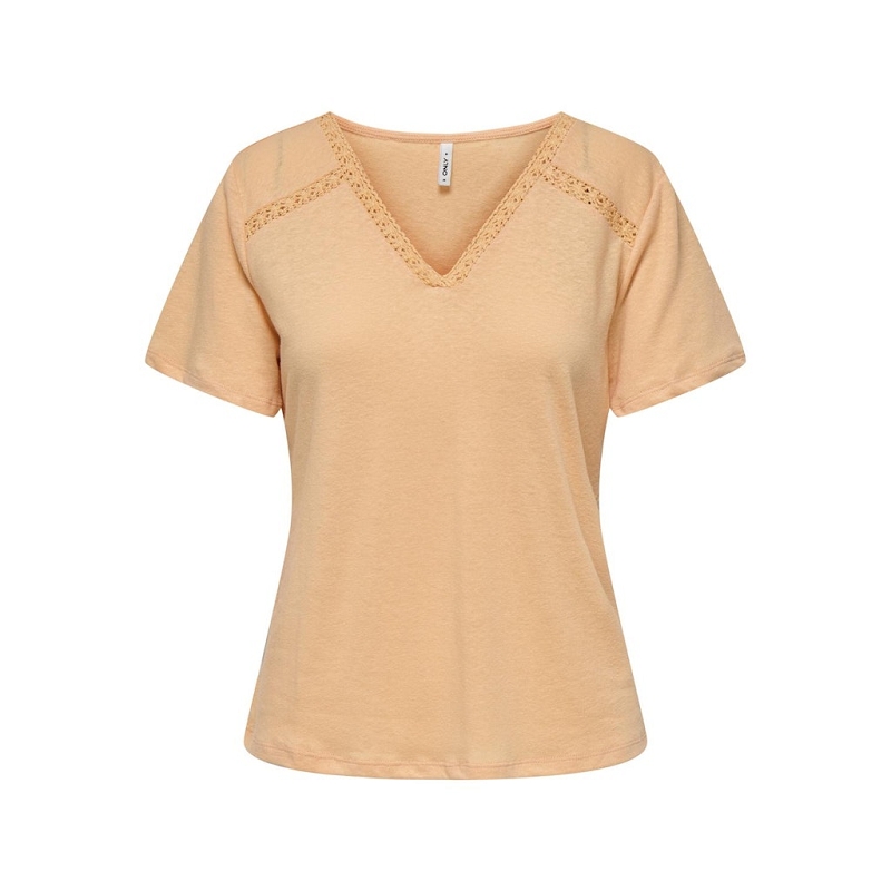 Only ANN SS VNECK LACE TOP CS JRS