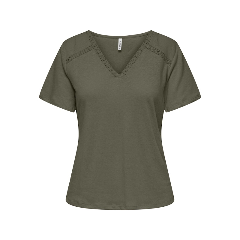 Only ANN SS VNECK LACE TOP CS JRS
