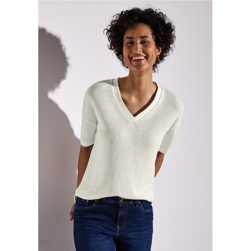 Street one LTD QR VNECK KNIT LOOK SHIRTW RIB COLLAR