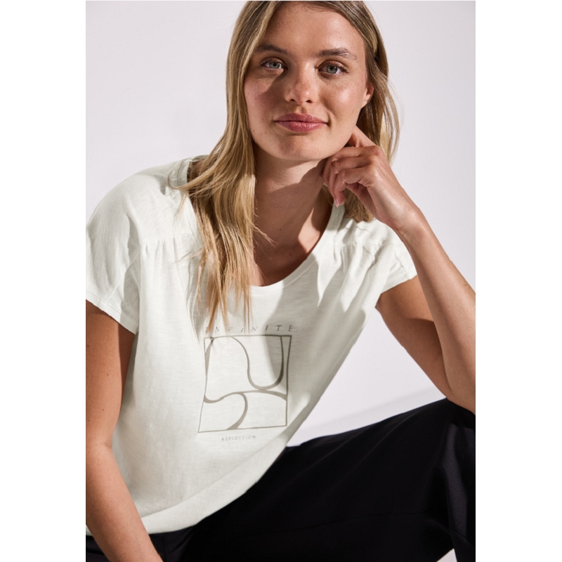 Street one PARTPRINT SHIRT W.GATHERED SHOULDER