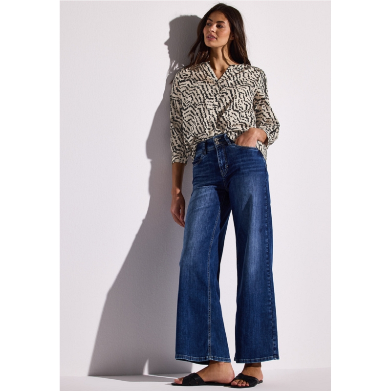Street one COTTON SPLITNECK BLOUSE W TAPES AOP1562102_2