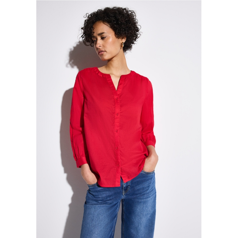 Street one COTTON SPLITNECK BLOUSE W TAPES UNI