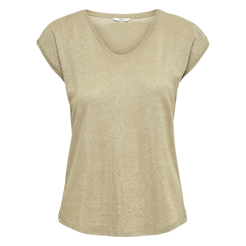 Only SILVERY SS V NECK LUREX TOP JRS NOOS