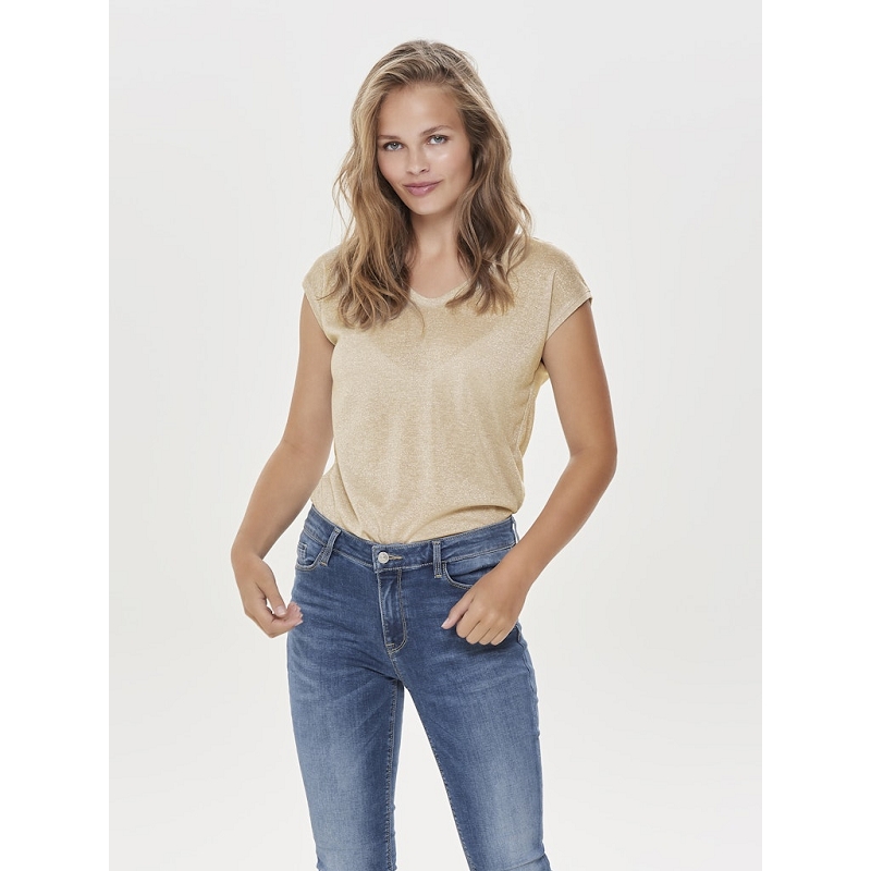 Only SILVERY SS V NECK LUREX TOP JRS NOOS1571802_2