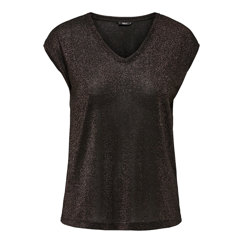 Only SILVERY SS V NECK LUREX TOP JRS NOOS