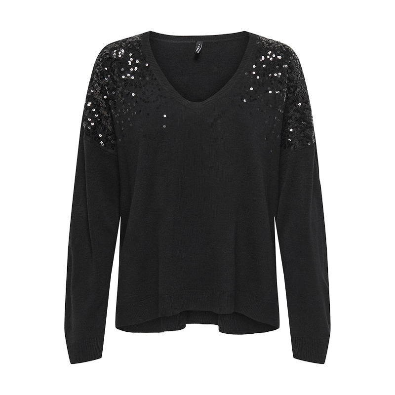 Only STARRY LS SEQUIN BOXY VNECK KNT
