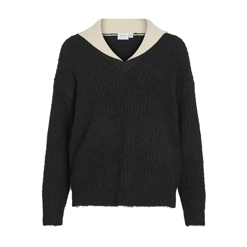 Vila VIMELOWA VNECK LS COLLAR KNIT TOPC34