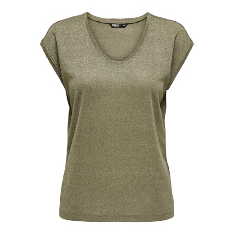 Only carmakoma CARSILVERY SS V NECK LUREX TOP JRS NOOS