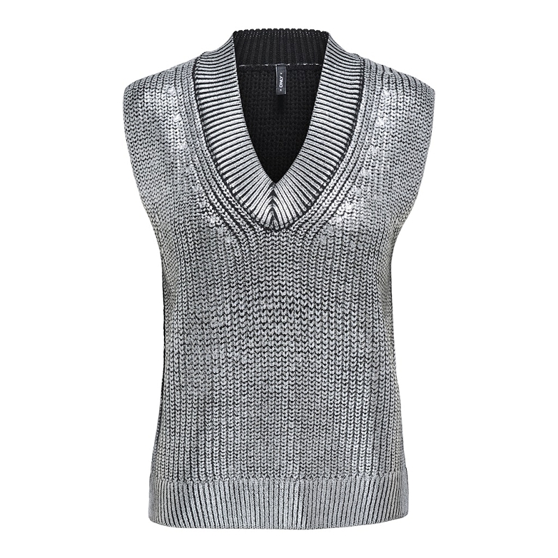 Only NEVADA SL VNECK FOIL COATED PULL KNT