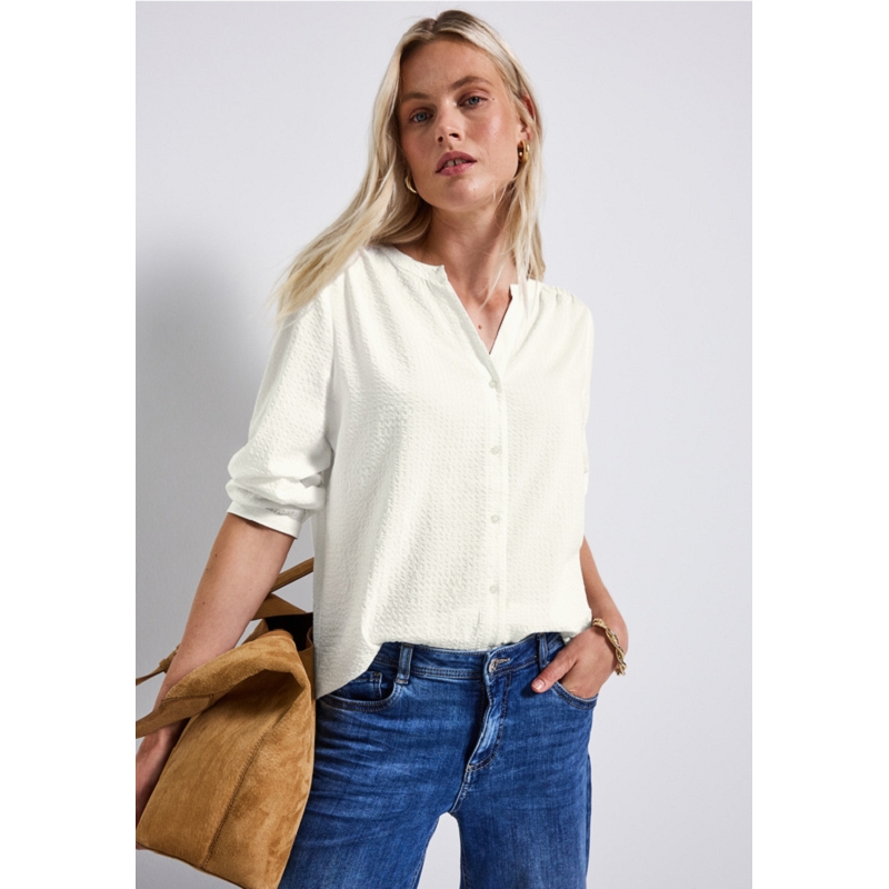 Street one SEERSUCKER BUTTONED SPLITNECKBLOUSE