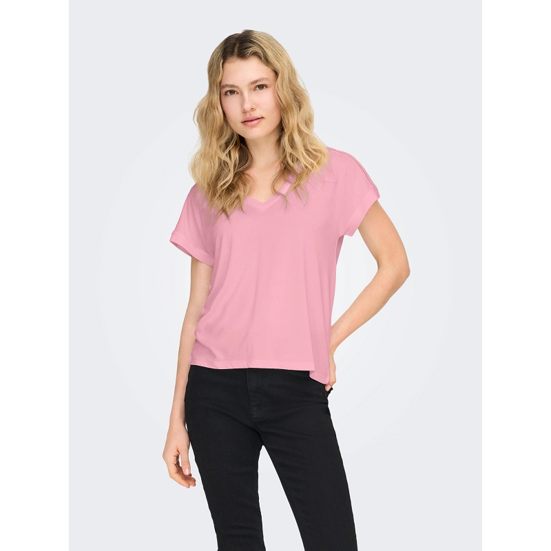 Only FREE LIFE SS VNECK LACE TOP JRS
