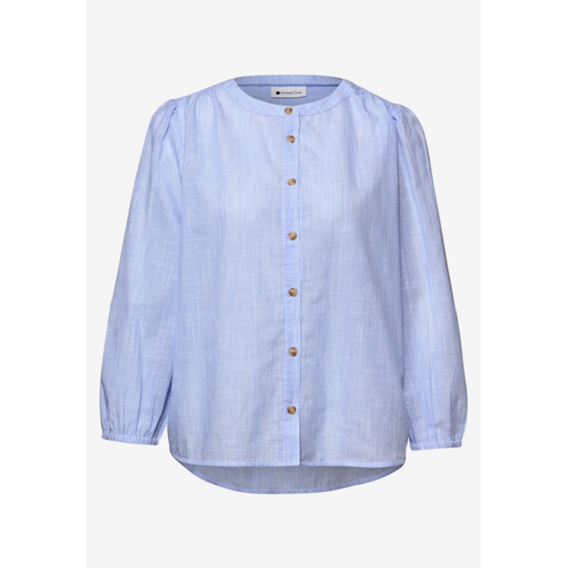 Street one CHAMBRAY BUTTONED ROUNDNECK BLOUSE