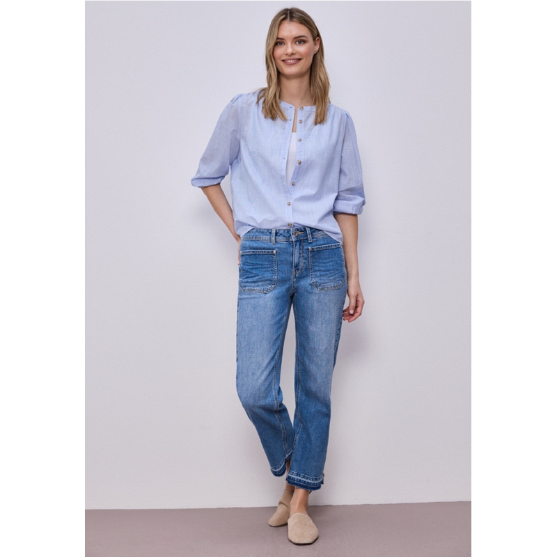 Street one CHAMBRAY BUTTONED ROUNDNECK BLOUSE3166001_4