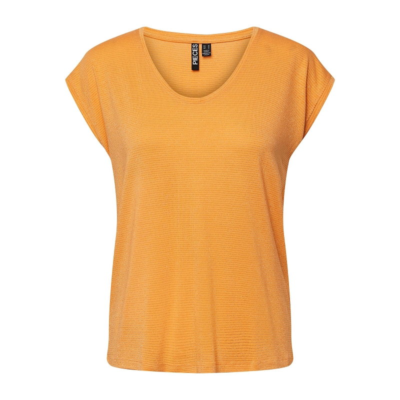 Le carré de la mode| Pieces femme pcbillo tee lurex stripes noos jaune  textile | V-Shirts