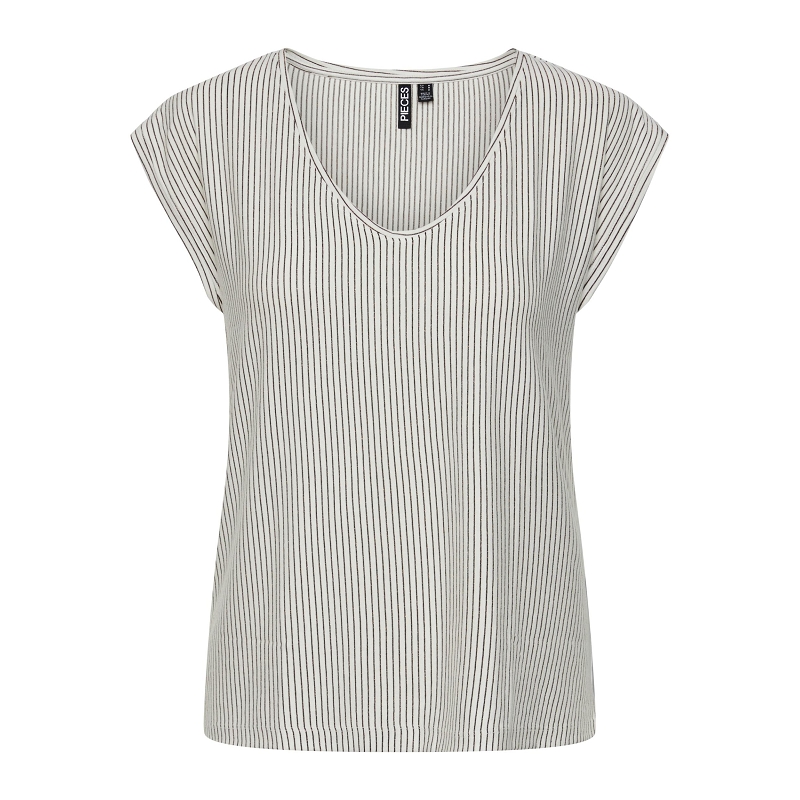 Pieces PCBILLO SS VNECK TEE LUREX STRIPE KAC