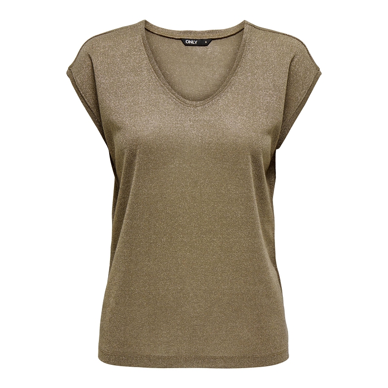 Only SILVERY SS V NECK LUREX TOP
